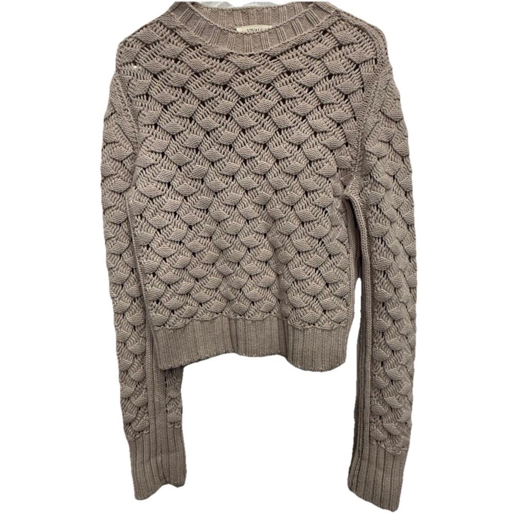 Chunky Knit Crew Neck Sweater - Tan